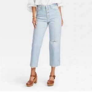 Universal Threads Vintage Straight Button Fly, Cropped Distresses Jeans
